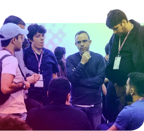 Hero left illustration showing collaborative team work